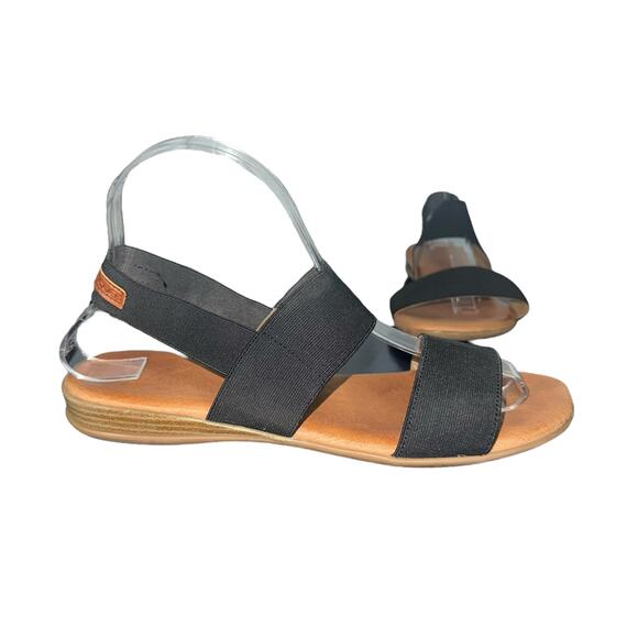 Andre Assous Nigella Black Elastic Leather Sandals Size 9 Flat Slingback Comfort - Picture 1 of 9